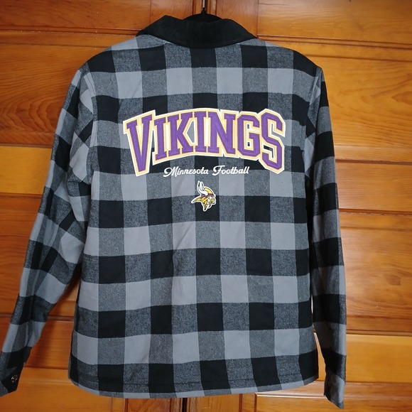 NWT Minnesota Vikings NFL Jacket Men's Medium Grey Plaid Full Zip Embroidered - Picture 7 of 8